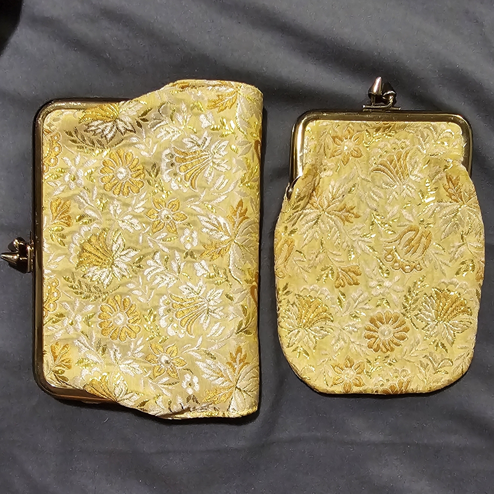 Vintage Gold Brocade Wallet And Coin Purse Set